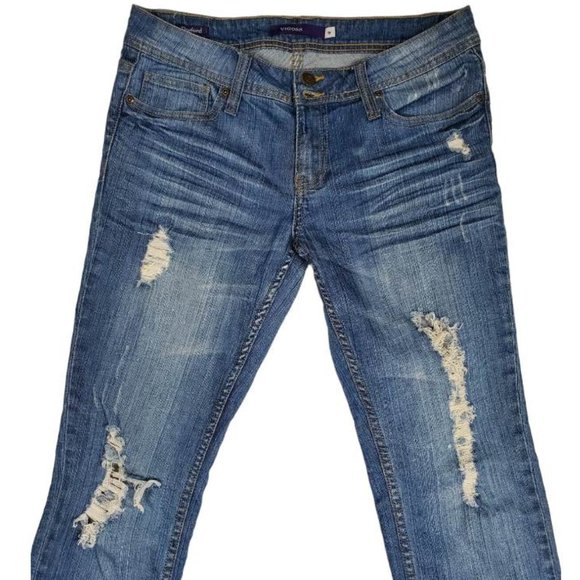 Vigoss Boyfriend Mid-Rise Ripped Tapered Jeans Sz 5 - Picture 6 of 9